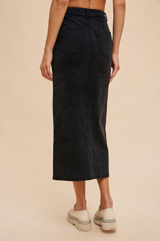 Denim Midi Skirt - Black