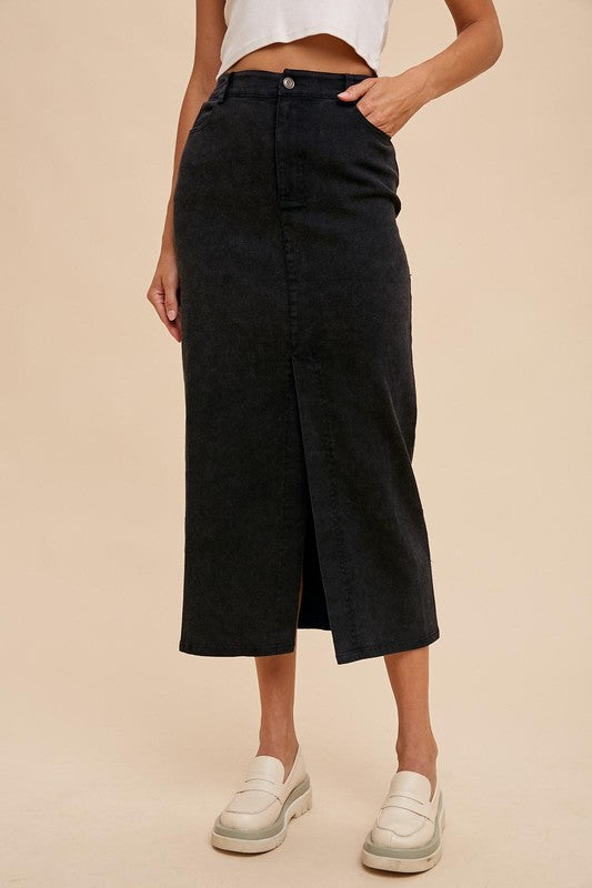 Denim Midi Skirt - Black